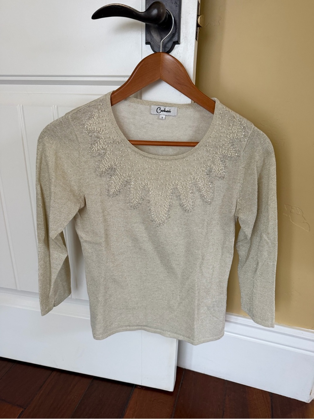 Vintage Cream Beaded Scoop Neck Sweater